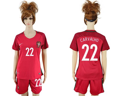 Women's Portugal #22 Carvalho Home Soccer Country Jersey
