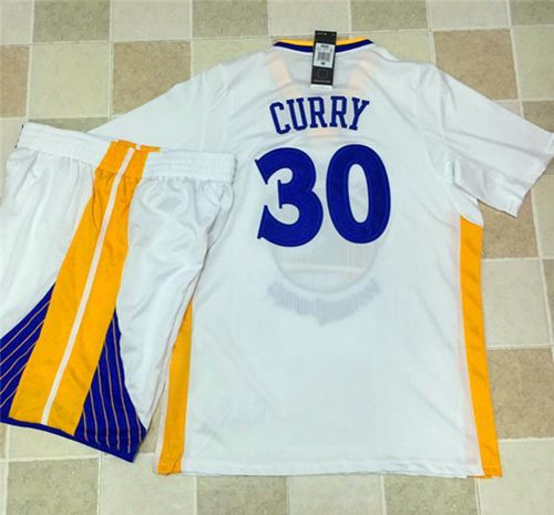 Warriors #30 Stephen Curry White Long Sleeve A Set Stitched NBA Jersey