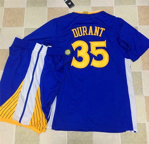 Warriors #35 Kevin Durant Blue Long Sleeve A Set Stitched NBA Jersey
