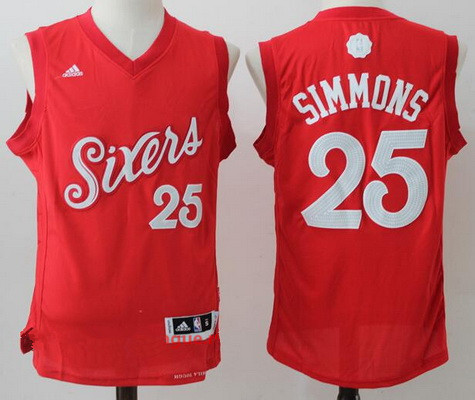 Men's Philadelphia 76ers #25 Ben Simmons Red adidas Red 2016 Christmas Day Stitched NBA Swingman Jersey