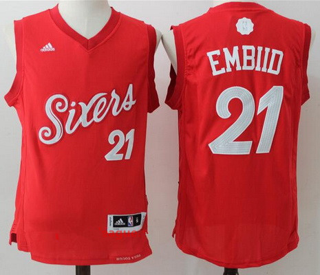 Men's Philadelphia 76ers #21 Joel Embiid adidas Red 2016 Christmas Day Stitched NBA Swingman Jersey