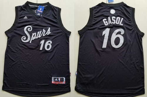 Men's San Antonio Spurs #16 Pau Gasol adidas Black 2016 Christmas Day Stitched NBA Swingman Jersey