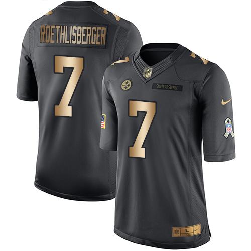 Nike Steelers #7 Ben Roethlisberger Black Stitched NFL Limited Gold Salute to Service Jersey