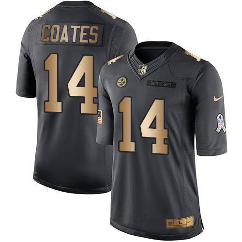 Nike Steelers #14 Sammie Coates Black Stitched NFL Limited Gold Salute to Service Jersey