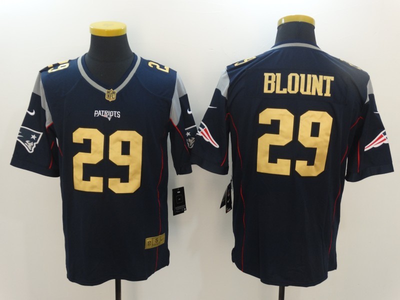 Men's New England Patriots #29 LeGarrette Blount Navy Blue With Gold Stitched NFL Nike Limited Jersey