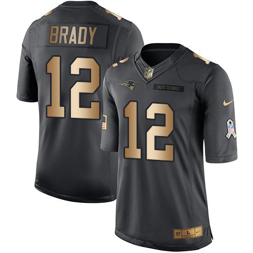 Nike Patriots #12 Tom Brady Black Men's Stitched NFL Limited Gold Salute To Service Jersey