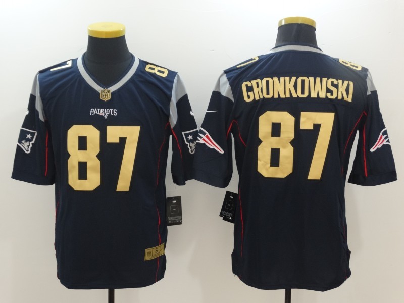 Men's New England Patriots #87 Rob Gronkowski Navy Blue With Gold Stitched NFL Nike Limited Jersey