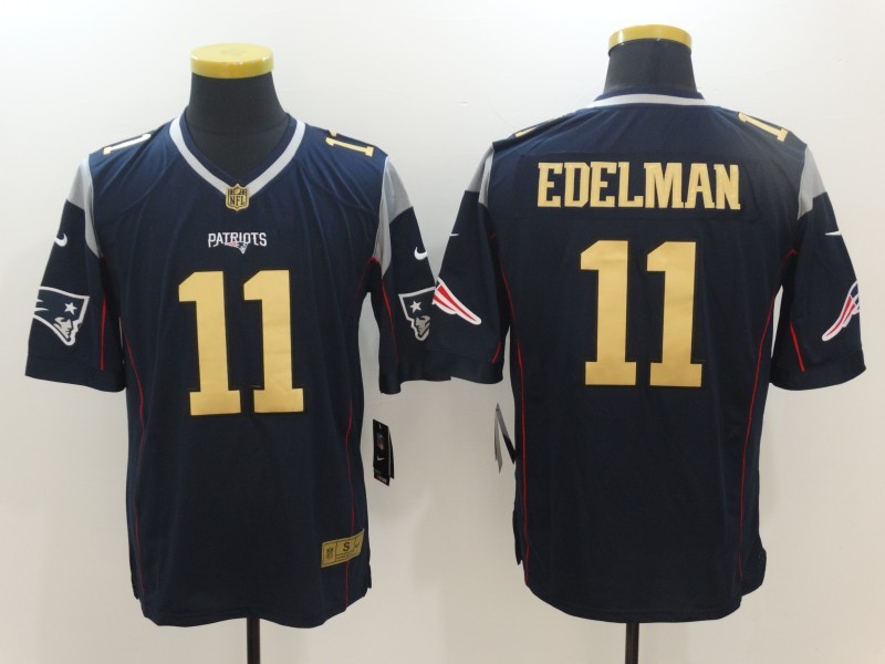 Men's New England Patriots #11 Julian Edelman Navy Blue With Gold Stitched NFL Nike Limited Jersey