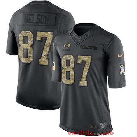 Men's Green Bay Packers #87 Jordy Nelson Black Anthracite 2016 Salute To Service Stitched NFL Nike Limited Jersey