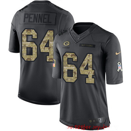 Men's Green Bay Packers #64 Mike Pennel Black Anthracite 2016 Salute To Service Stitched NFL Nike Limited Jersey