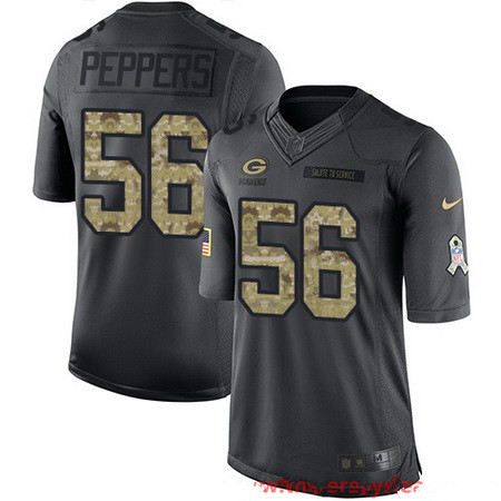 Men's Green Bay Packers #56 Julius Peppers Black Anthracite 2016 Salute To Service Stitched NFL Nike Limited Jersey