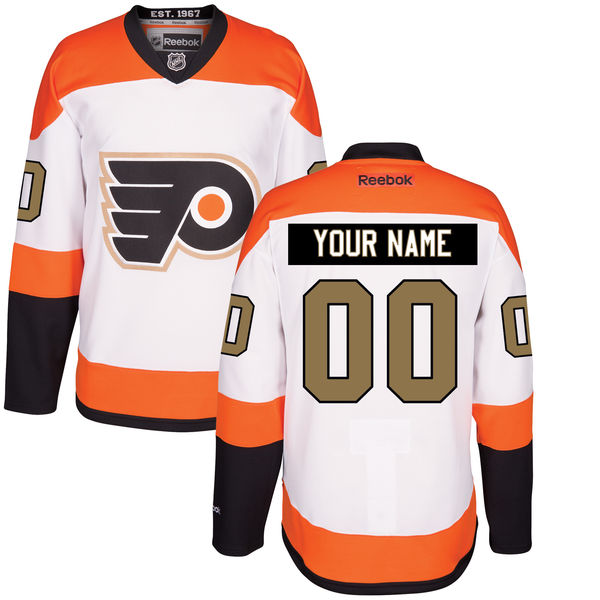 Men's Philadelphia Flyers White Third 50th Gold Custom Stitched NHL Reebok Hockey Jersey