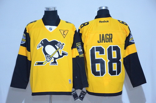 Men's Pittsburgh Penguins #68 Jaromir Jagr Yellow 2017 Stadium Series Stitched NHL Reebok Hockey Jersey