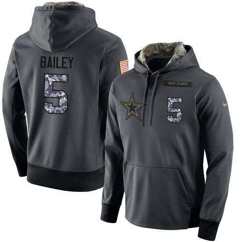 NFL Men's Nike Dallas Cowboys #5 Dan Bailey Stitched Black Anthracite Salute to Service Player Performance Hoodie