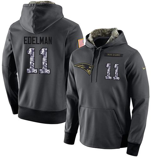 NFL Men's Nike New England Patriots #11 Julian Edelman Stitched Black Anthracite Salute to Service Player Performance Hoodie