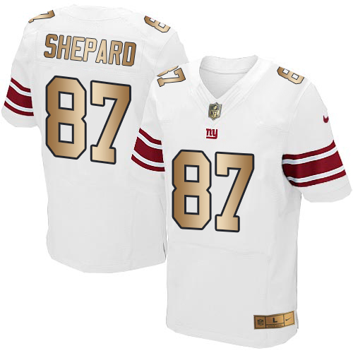 Nike Giants #87 Sterling Shepard White Men's Stitched NFL Elite Gold Jersey