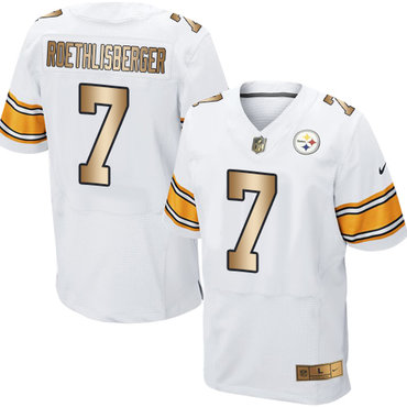 Nike Steelers #7 Ben Roethlisberger White Men's Stitched NFL Elite Gold Jersey