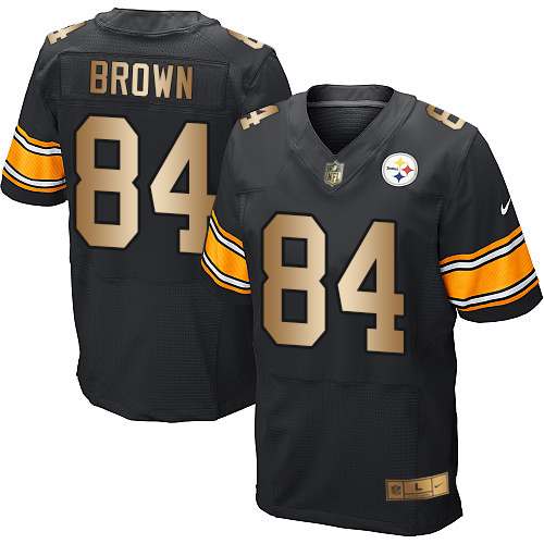 Nike Steelers #84 Antonio Brown Black Team Color Men's Stitched NFL Elite Gold Jersey