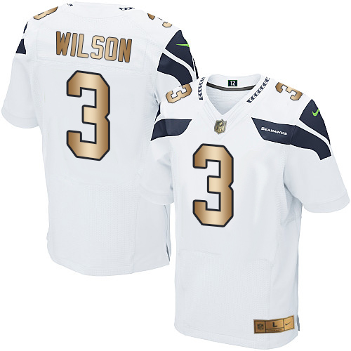 Nike Seahawks #3 Russell Wilson White Men's Stitched NFL Elite Gold Jersey