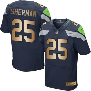 Nike Seahawks #25 Richard Sherman Steel Blue Team Color Men's Stitched NFL Elite Gold Jersey