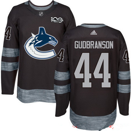 Men's Vancouver Canucks #44 Erik Gudbranson Black 100th Anniversary Stitched NHL 2017 adidas Hockey Jersey
