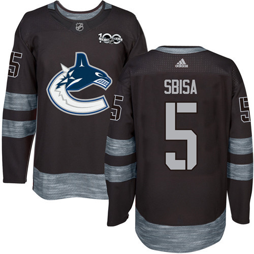 Men's Vancouver Canucks #5 Luca Sbisa Black 100th Anniversary Stitched NHL 2017 adidas Hockey Jersey