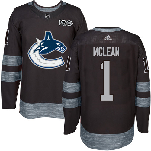 Men's Vancouver Canucks #1 Kirk Mclean Black 100th Anniversary Stitched NHL 2017 adidas Hockey Jersey