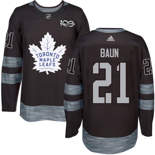 Men's Toronto Maple Leafs #21 Bobby Baun Black 100th Anniversary Stitched NHL 2017 adidas Hockey Jersey