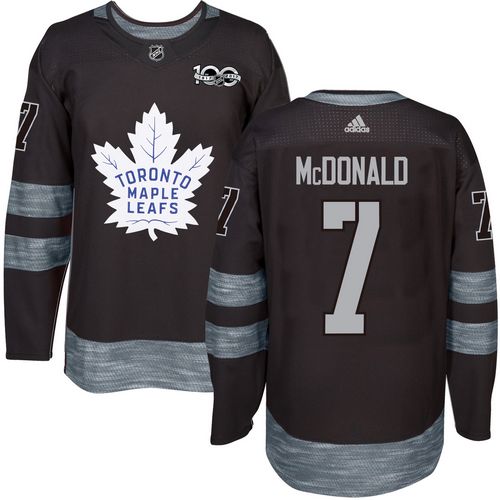 Men's Toronto Maple Leafs #7 Lanny McDonald Black 100th Anniversary Stitched NHL 2017 adidas Hockey Jersey