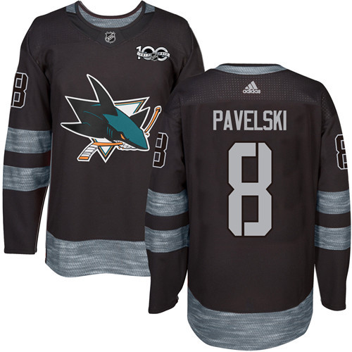 Men's San Jose Sharks #8 Joe Pavelski Black 100th Anniversary Stitched NHL 2017 adidas Hockey Jersey