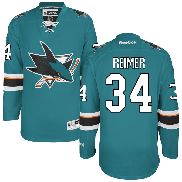 Men's San Jose Sharks #34 James Reimer Teal Blue Home Hockey Jersey