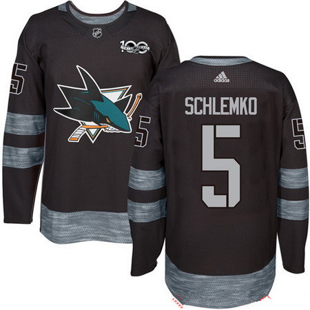 Men's San Jose Sharks #5 David Schlemko Black 100th Anniversary Stitched NHL 2017 adidas Hockey Jersey