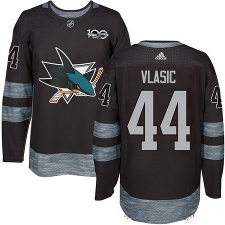 Men's San Jose Sharks #44 Marc-Edouard Vlasic Black 100th Anniversary Stitched NHL 2017 adidas Hockey Jersey