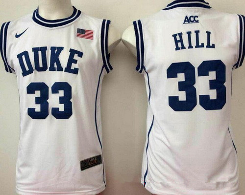 Men's Duke Blue Devils #33 Thomas Hill White Round Collar College Basketball Stitched Nike Swingman Jersey