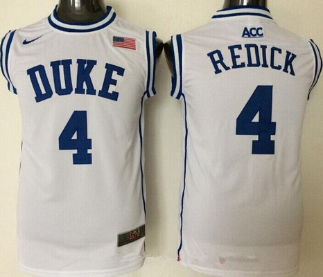 Men's Duke Blue Devils #4 JJ Redick White Round Collar College Basketball Stitched Nike Swingman Jersey