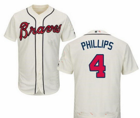 Men's Atlanta Braves #4 Brandon Phillips Cream Stitched MLB Majestic Cool Base Jersey
