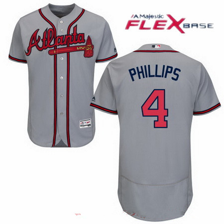 Men's Atlanta Braves #4 Brandon Phillips Gray Road Stitched MLB Majestic Flex Base Jersey