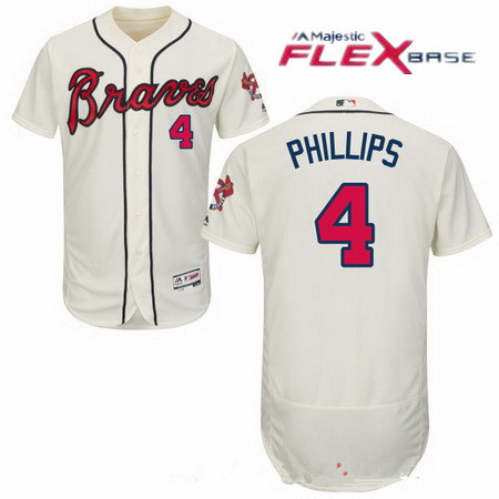 Men's Atlanta Braves #4 Brandon Phillips Cream Stitched MLB Majestic Flex Base Jersey