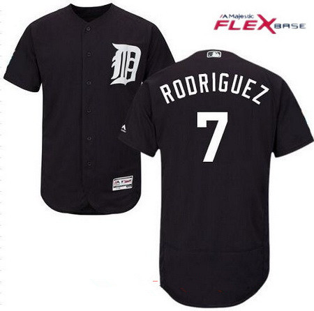 Men's Detroit Tigers #7 Ivan Rodriguez Retired Navy Blue Stitched MLB Majestic Flex Base Jersey