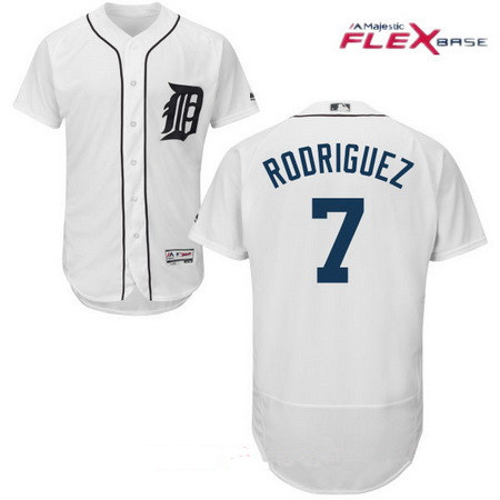 Men's Detroit Tigers #7 Ivan Rodriguez Retired White Stitched MLB Majestic Flex Base Jersey