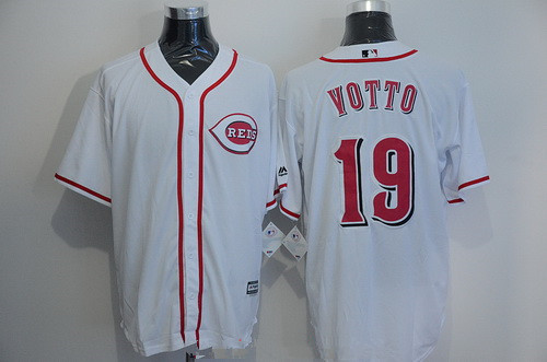 Men's Cincinnati Reds #19 Joey Votto White Home Stitched MLB Majestic Cool Base Jersey