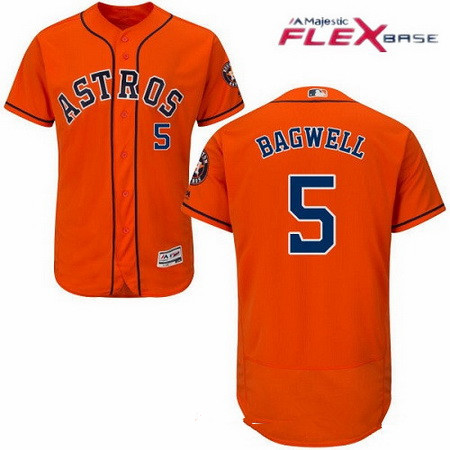 Men's Houston Astros #5 Jeff Bagwell Retired Orange Stitched MLB Majestic Flex Base Jersey