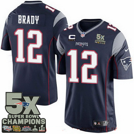 Men's New England Patriots #12 Tom Brady Navy Blue C Patch Five Super Bowl Champs 5X Champions Stitched NFL Nike Game Jersey