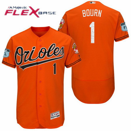 Men's Baltimore Orioles #1 Michael Bourn Orange 2017 Spring Training Stitched MLB Majestic Flex Base Jersey