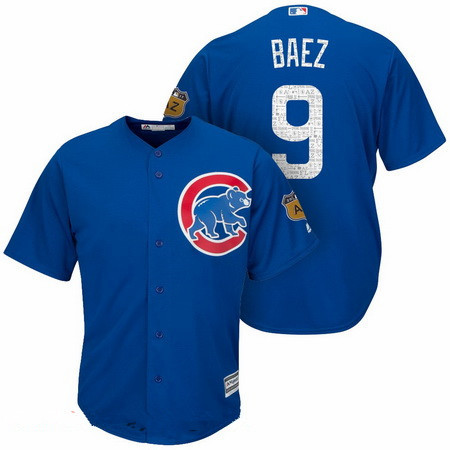 Men's Chicago Cubs #9 Javier Baez Royal Blue 2017 Spring Training Stitched MLB Majestic Cool Base Jersey