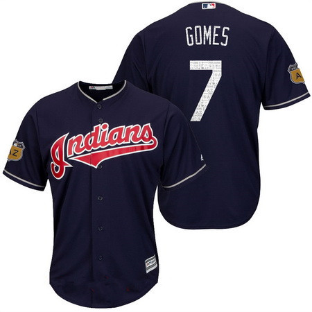 Men's Cleveland Indians #7 Yan Gomes Navy Blue 2017 Spring Training Stitched MLB Majestic Cool Base Jersey