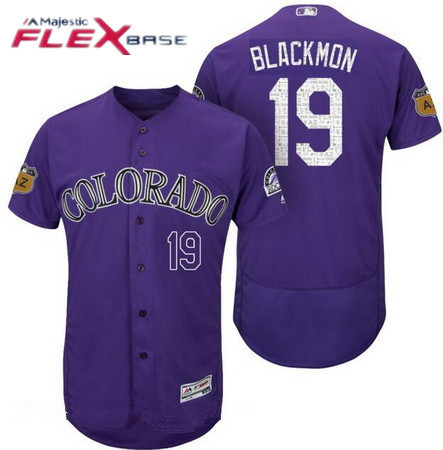 Men's Colorado Rockies #19 Charlie Blackmon Purple 2017 Spring Training Stitched MLB Majestic Flex Base Jersey