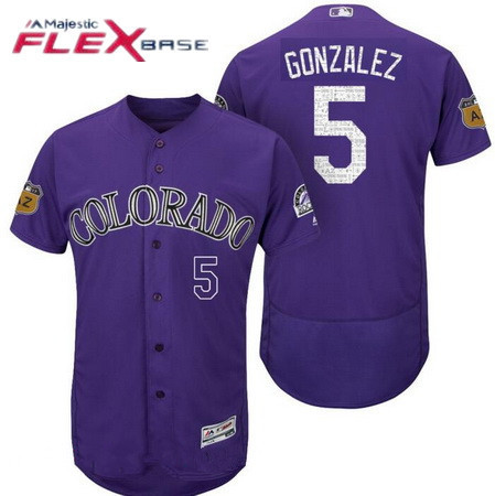 Men's Colorado Rockies #5 Carlos Gonzalez Purple 2017 Spring Training Stitched MLB Majestic Flex Base Jersey