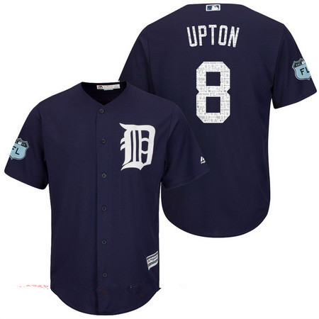 Men's Detroit Tigers #8 Justin Upton Navy Blue 2017 Spring Training Stitched MLB Majestic Cool Base Jersey