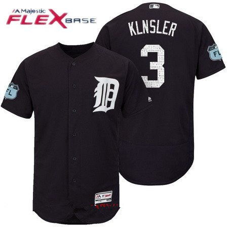 Men's Detroit Tigers #3 Ian Klnsler Navy Blue 2017 Spring Training Stitched MLB Majestic Flex Base Jersey